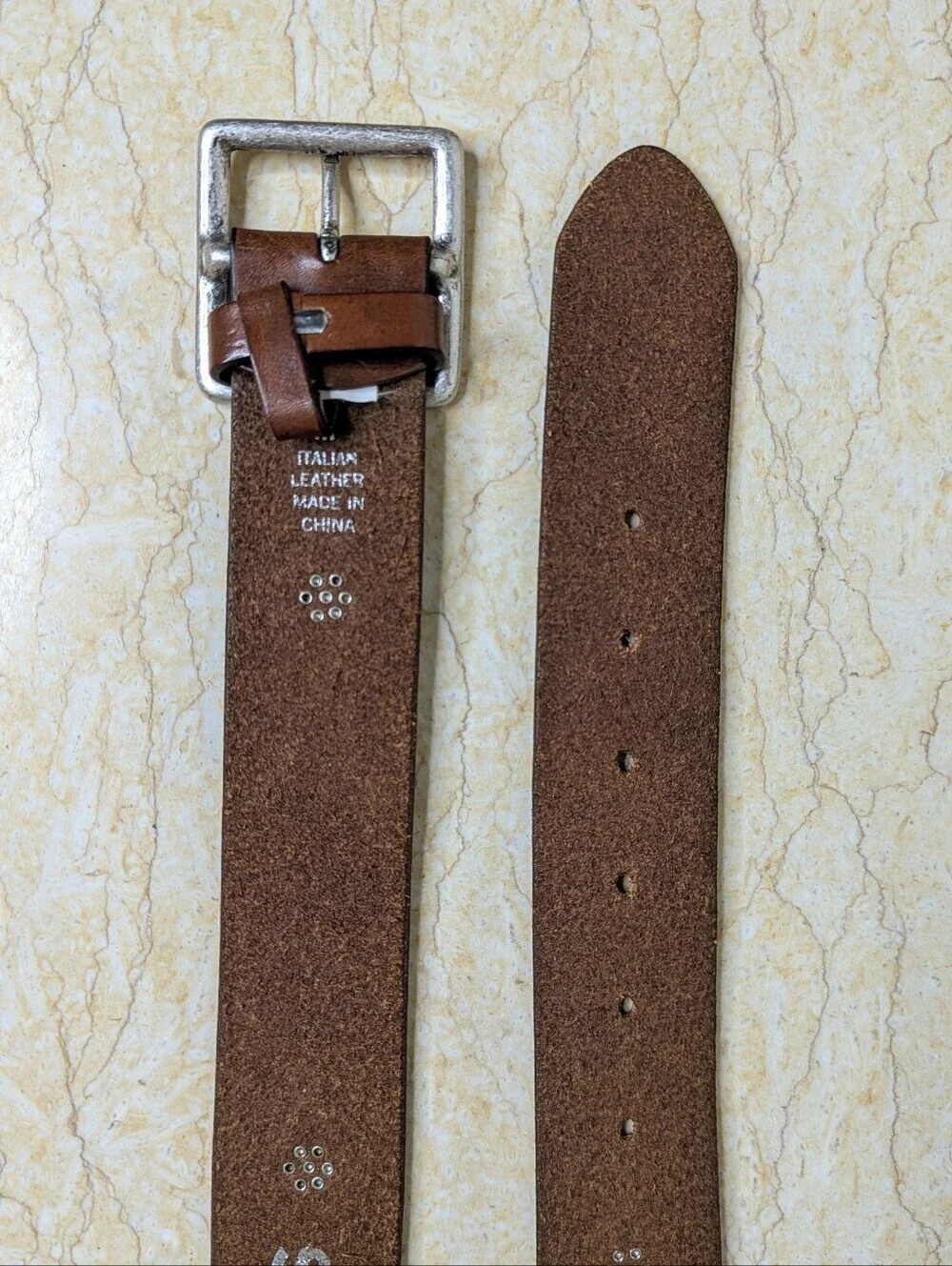 Vintage Express Italian Brown Leather Silver Studded Belt Women's Med